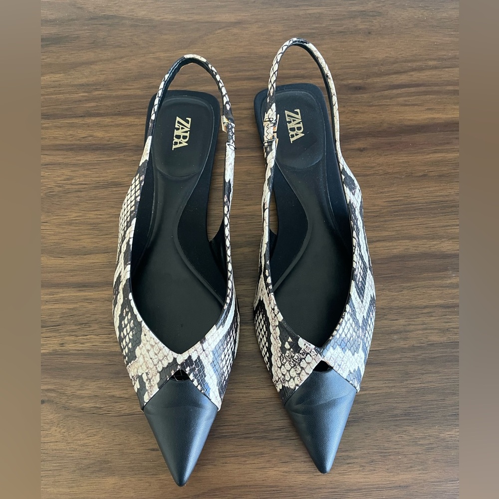 Zara snake and black slingback flats